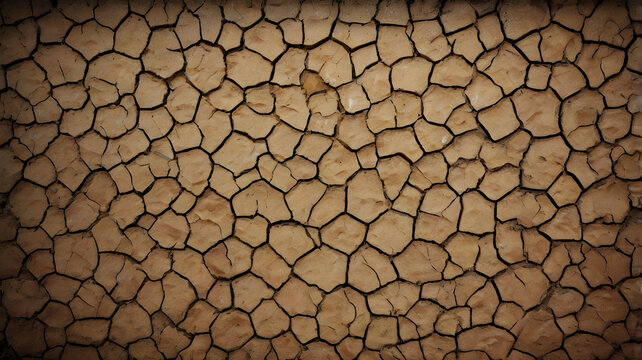 Dry cracked earth texture with geometric polygonal pattern and dark vignette effect