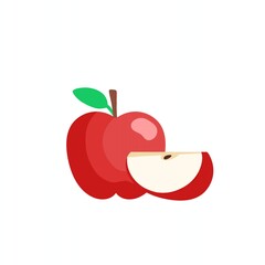 red apple isolated on white cartoon illustration