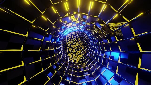Sci fi yellow with blue lights neon tunnel VJ loop background