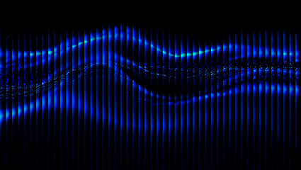 Abstract blue light pattern with vertical lines and wavy shapes on a black background design art 3d illustration, 3d abstract background