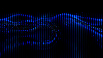 Abstract blue vertical lines with wave patterns and scattered dots on a dark background design 3d illustration, 3d abstract background