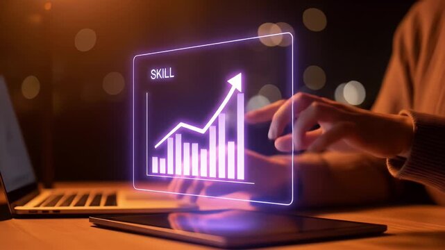 Up skill and personal development concept. employee pointing arrow to upskill or reskill, kill training, education, learning, ability, knowledge and competency for digital transformation.