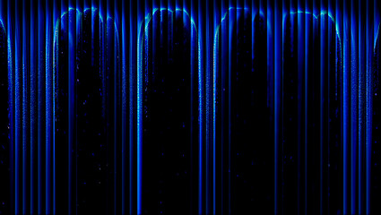 Abstract blue vertical lines with dripping effect on a black background in a dark setting 3d illustration, 3d abstract background