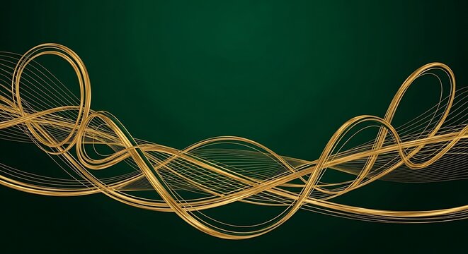 Golden flowing lines on emerald backdrop, graceful and luxury presentation