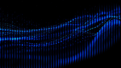 Abstract blue light pattern with vertical lines and scattered particles on a dark background design 3d illustration, 3d abstract background
