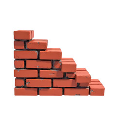 3d Staircase crafted from red brick isolated on transparent background