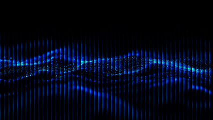 Abstract blue light wave pattern with vertical lines on a black background creating a digital effect 3d illustration, 3d abstract background