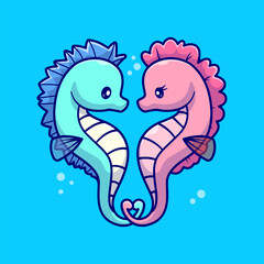 Fototapeta premium Cute Couple Seahorse Cartoon