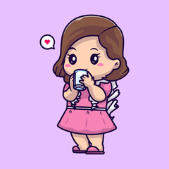 Cute Woman Drinking Water Cartoon