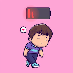 Cute Boy Tired Exhausted Cartoon