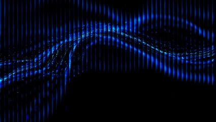 Abstract blue light pattern with vertical lines and wavy effect on a dark black background space 3d illustration, 3d abstract background
