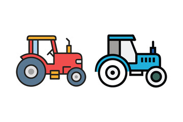 Two colorful farm tractors depicted in a simple flat line art style