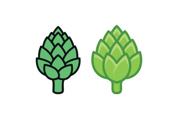 Two green artichokes side by side simple cartoon illustration style