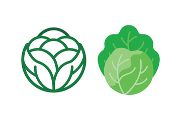 Simple green line icons depicting an artichoke and a leafy cabbage