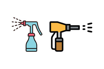 Two spray bottles emitting liquid droplets simple line art illustration