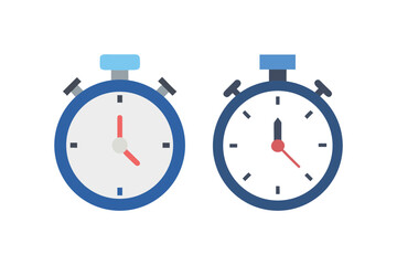 Two simple blue stopwatches displaying different times flat vector illustration