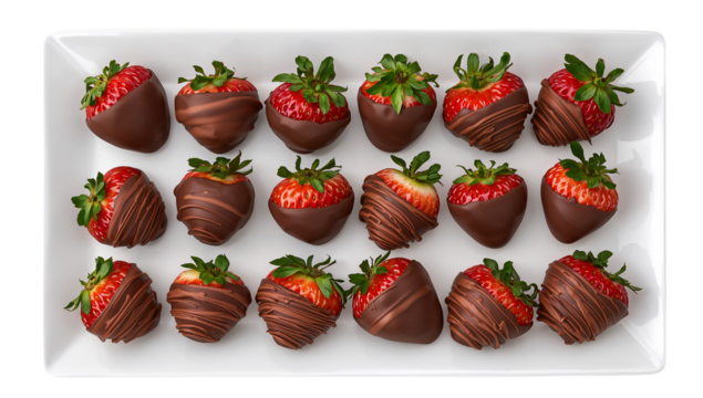 Platter of Sixteen Fresh Strawberries Dipped in Dark Chocolate Drizzle