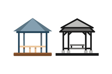Two simple gazebo illustrations with differing color schemes are displayed
