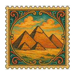 Obraz premium PNG Vintage pyramid postage stamp illustration.