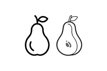 Simple black and white illustration of two pear fruit designs