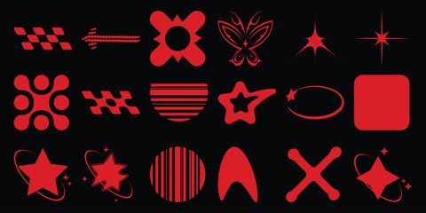 Collection of Red Abstract Geometric and Organic Shapes on Black Background