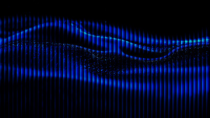 Abstract blue light pattern with vertical lines and wavy effect on a black background design look 3d illustration, 3d abstract background