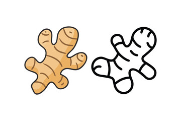 Illustration of vibrant ginger root in color and black and white