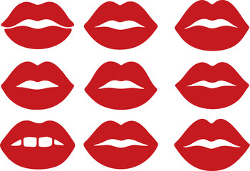 Red lipstick kiss prints. Seamless pattern lipstick kiss. Fabric print design, cosmetic industry marketing poster or flyer idea. Different shapes female sexy lips.