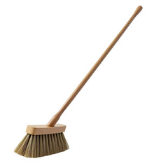 Long-handled street brush with robust bristles isolated on transparent background