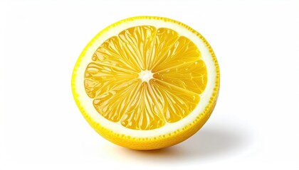 Half Sliced Fresh Yellow Lemon Fruit With Visible Juice Sacs and Texture Isolated on White Studio Background