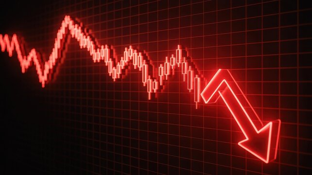 Red stock market chart with downward arrow financial crisis concept economic recession illustration