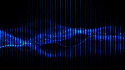 Abstract blue light wave pattern on vertical bars against a dark black background design style 3d illustration, 3d abstract background