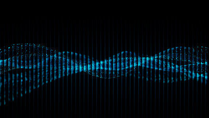 Abstract blue wave pattern with vertical lines on a black background for a modern design element 3d illustration, 3d abstract background