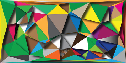 Fototapeta premium Colorful abstract geometric mosaic of triangles with sharp edges and shaded facets creating a vibrant and modern polygonal art background with a faceted crystal effect