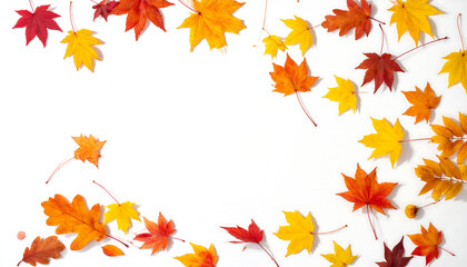 Autumn maple leaves border on white background