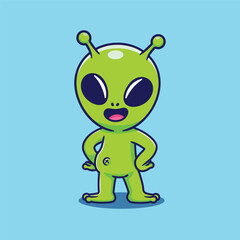 Cartoon alien standing vector icon illustration. Science technology flat design
