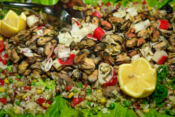 Seafood salad with squid and mussels