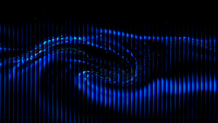 Abstract blue light pattern with vertical lines and swirling shapes creating a dynamic effect 3d illustration, 3d abstract background
