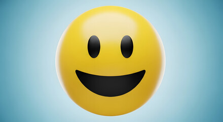 Fototapeta premium A cheerful yellow emoji with a wide smile against a blue background.