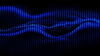 Abstract blue light pattern with vertical lines and a dark wavy shape across the center 3d illustration, 3d abstract background