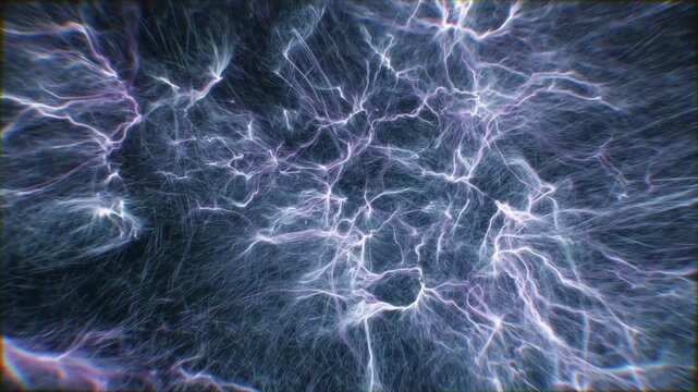 Flying through the quantum world of subatomic particles. Concept 3d animation.