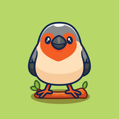 Adorable chubby cartoon bird character perched on a tree branch vector illustration