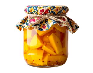  Rustic Mango Pickle Jar with Cloth Lid and Twine, Angled View, Transparent Background