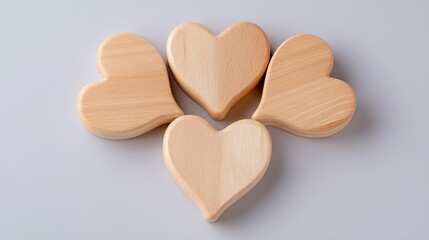 Wooden Heart Shapes Arranged in a Symmetrical Pattern on Light Background for Creative Projects and Designs