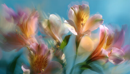 Fototapeta premium Close-up of beautiful orange peruvian lily, lily of the Incas (Alstroemeria)