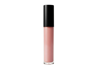 Pink lip gloss tube with black cap isolated on transparent background
