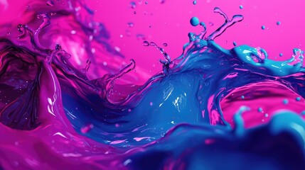 Fototapeta premium Vibrant Pink and Blue Liquid Splash with Water Drops and Motion Effects