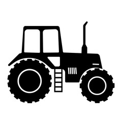 Classic Farm Tractor Silhouette Vector Illustration. Perfect for logos, agriculture infographics, stickers or educational materials, farm, machinery and countryside themed projects.