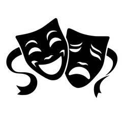 Classic theater masks expressing joy and sorrow, perfect for drama club designs and artistic projects that explore the duality of human emotion