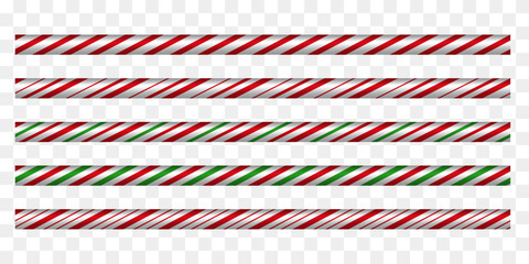 Striped candy cane peppermint borders in festive colors. Winter decoration.